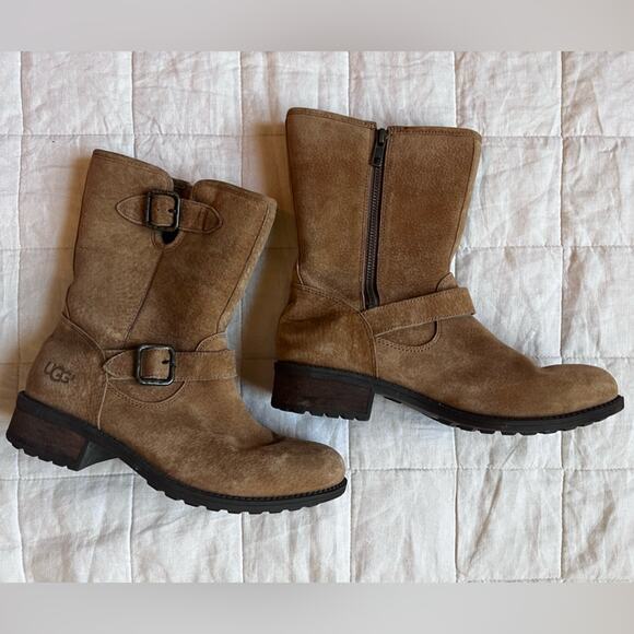 UGG Chaney Camel Suede Buckle Strap Zip Up Boots Cottagecore Prairie - US 8 - Picture 1 of 12